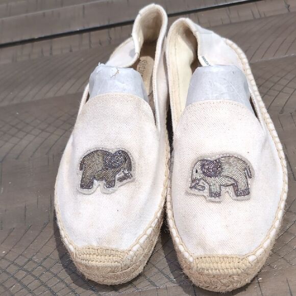 Saludos Beaded Elephant Cream Espadrilles Slip On Shoes Sz 8 - Picture 1 of 10